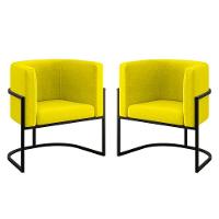 Kit 02 Poltronas Lua Sala Decorativa Base De Ferro Black Amarelo - 1