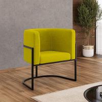 Kit 02 Poltronas Lua Sala Decorativa Base De Ferro Black Amarelo - 6
