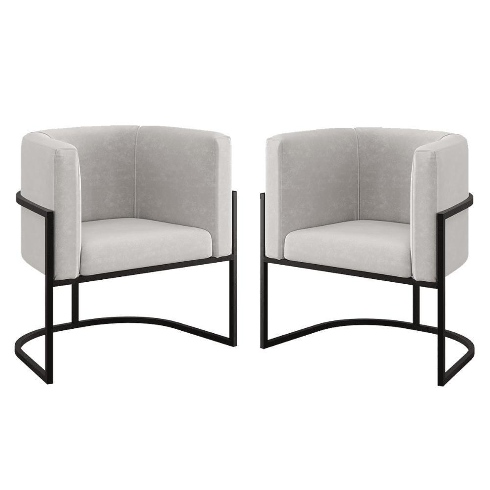 Kit 02 Poltronas Lua Sala Decorativa Base De Ferro Black Bege - 1