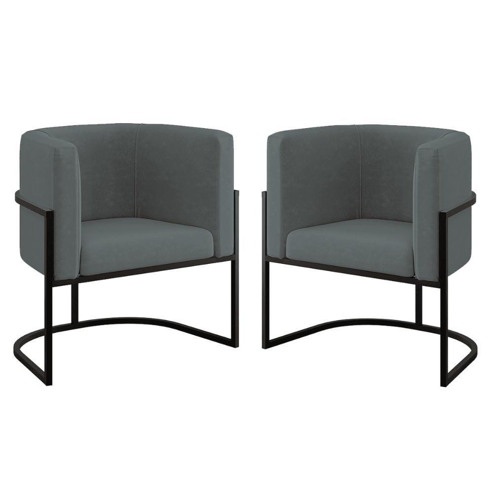Kit 02 Poltronas Lua Sala Decorativa Base De Ferro Black Cinza - 1