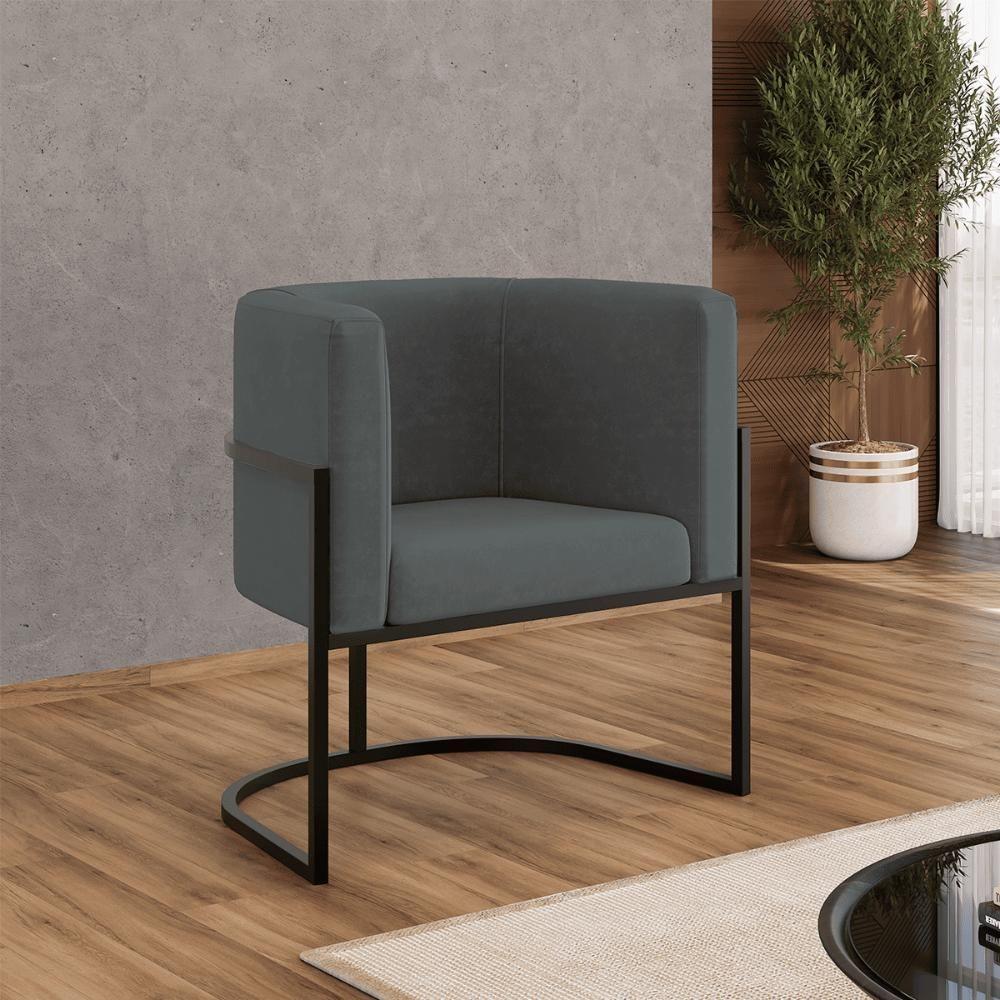 Kit 02 Poltronas Lua Sala Decorativa Base De Ferro Black Cinza - 6
