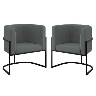 Kit 02 Poltronas Lua Sala Decorativa Base De Ferro Black Cinza