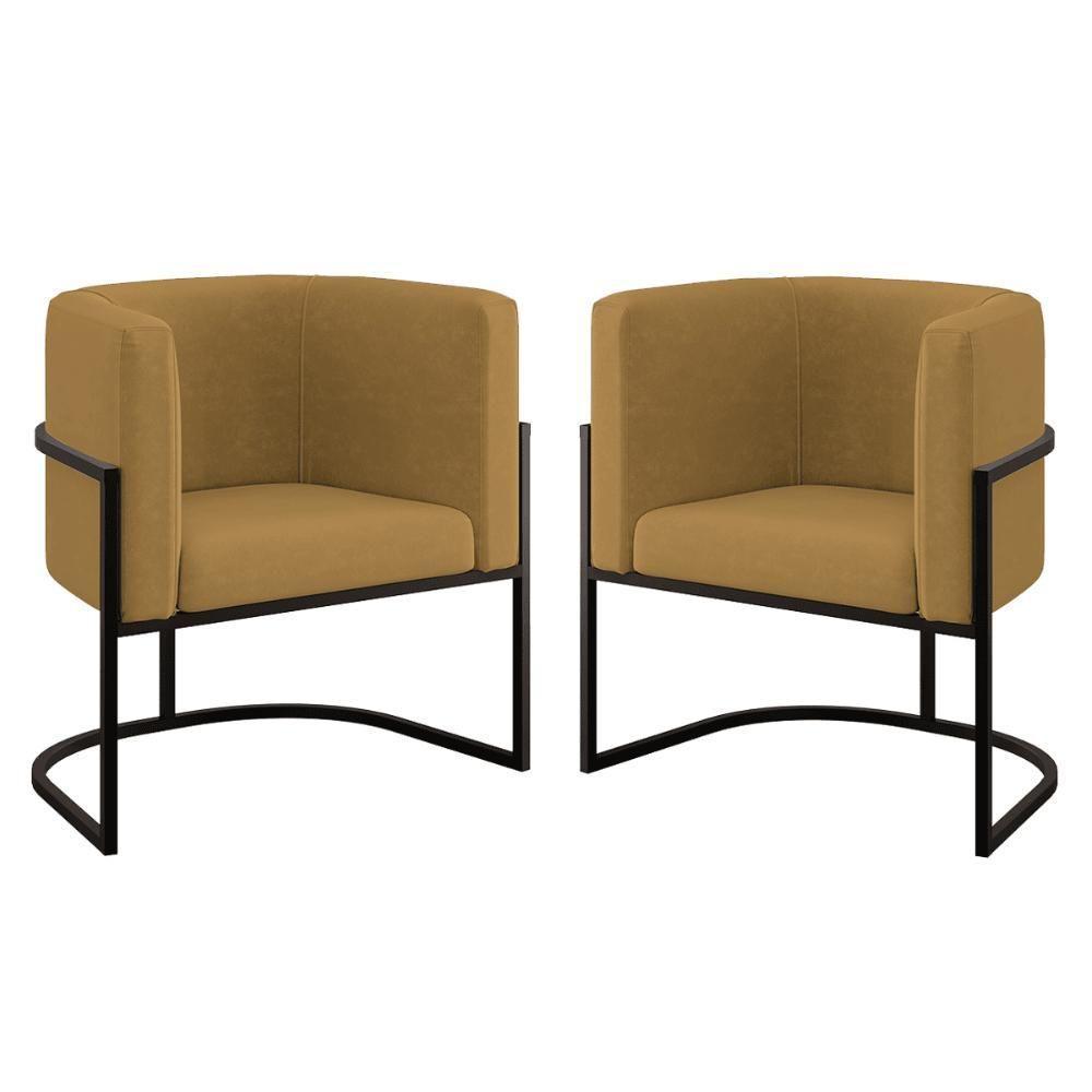 Kit 02 Poltronas Lua Sala Decorativa Base De Ferro Black Capuccino - 1
