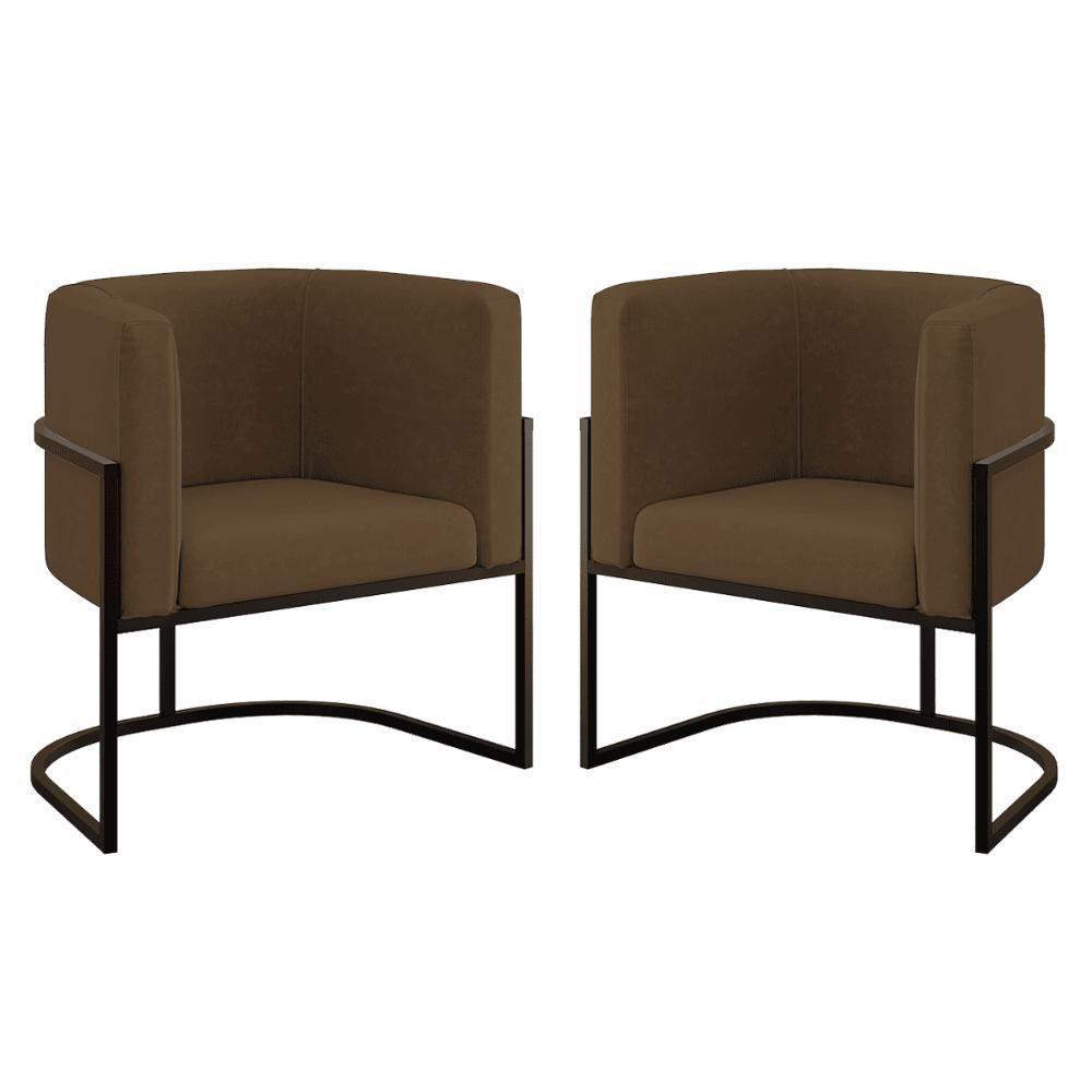 Kit 02 Poltronas Lua Sala Decorativa Base De Ferro Black Marrom - 1