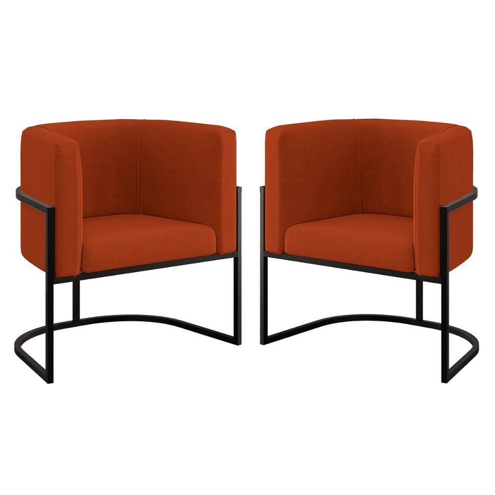 Kit 02 Poltronas Lua Sala Decorativa Base De Ferro Black Terracota - 1