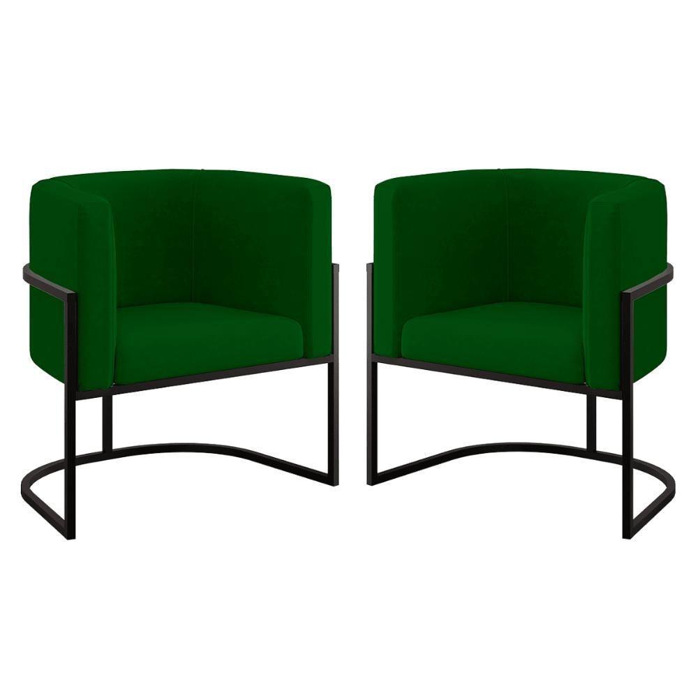 Kit 02 Poltronas Lua Sala Decorativa Base De Ferro Black Verde - 1