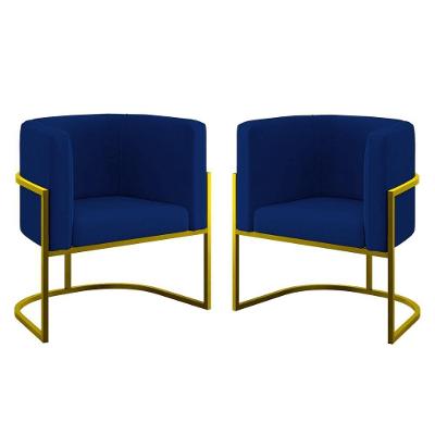 Kit 02 Poltronas Lua Sala Decorativa Base De Ferro Gold Azul Marinho