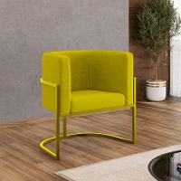 Kit 02 Poltronas Lua Sala Decorativa Base De Ferro Gold Amarelo - 6