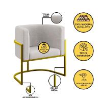Kit 02 Poltronas Lua Sala Decorativa Base De Ferro Gold Bege - 5