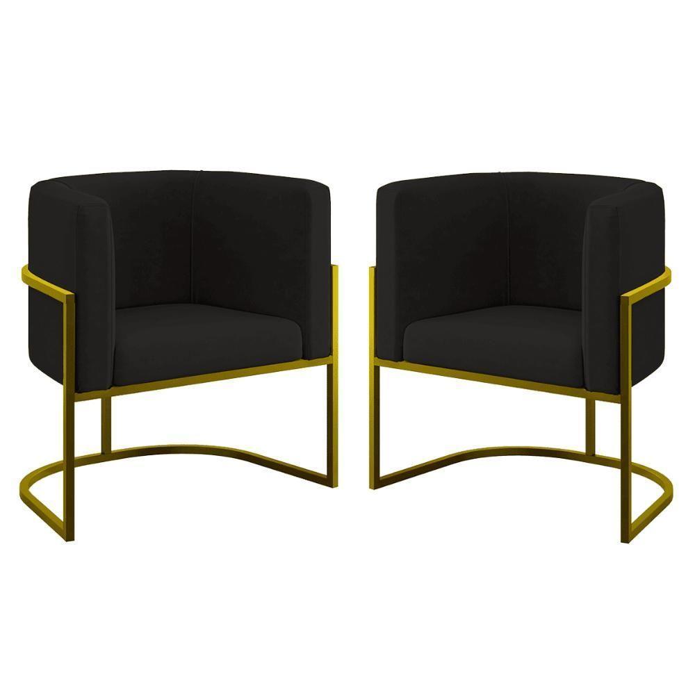 Kit 02 Cadeiras Poltrona Lua Para Sala Quarto Balaqui Decor Preto - 1