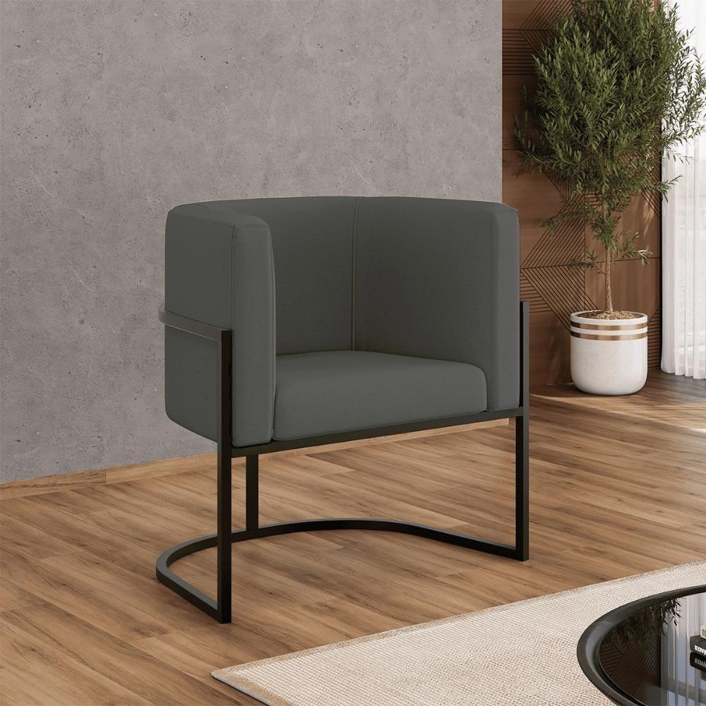 Kit 02 Poltronas Lua Sala Decorativa Base Ferro Black Veludo Cinza - 6