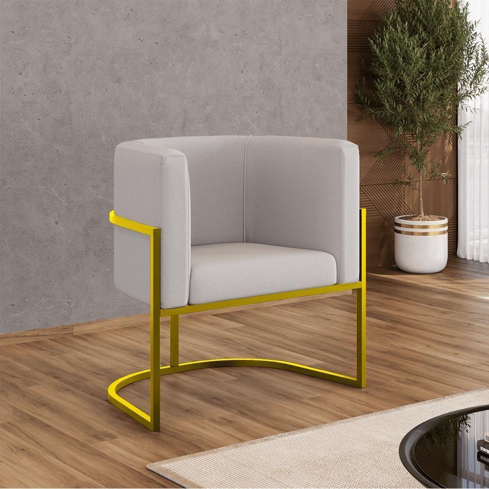 Kit 02 Poltronas Lua Sala Decorativa Base Ferro Gold Veludo Bege - 6