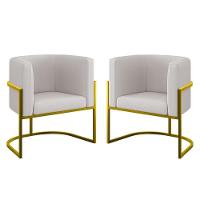 Kit 02 Poltronas Lua Sala Decorativa Base Ferro Gold Veludo Bege - 1