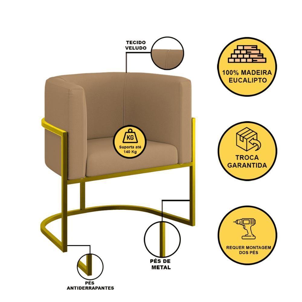 Kit 02 Poltronas Lua Sala Decorativa Base Ferro Gold Veludo Capuccino - 5