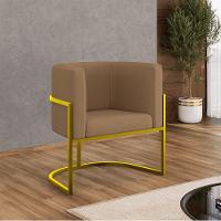 Kit 02 Poltronas Lua Sala Decorativa Base Ferro Gold Veludo Capuccino - 6