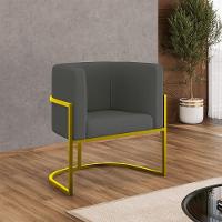 Kit 02 Poltronas Lua Sala Decorativa Base Ferro Gold Veludo Cinza - 6