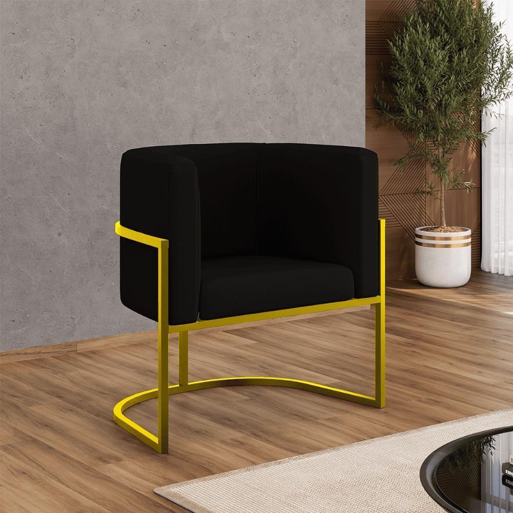 Kit 02 Poltronas Lua Sala Decorativa Base Ferro Gold Veludo Preto - 6