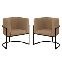 Kit 02 Poltronas Lua Sala Decorativa Base Ferro Black Veludo Capuccino - 1