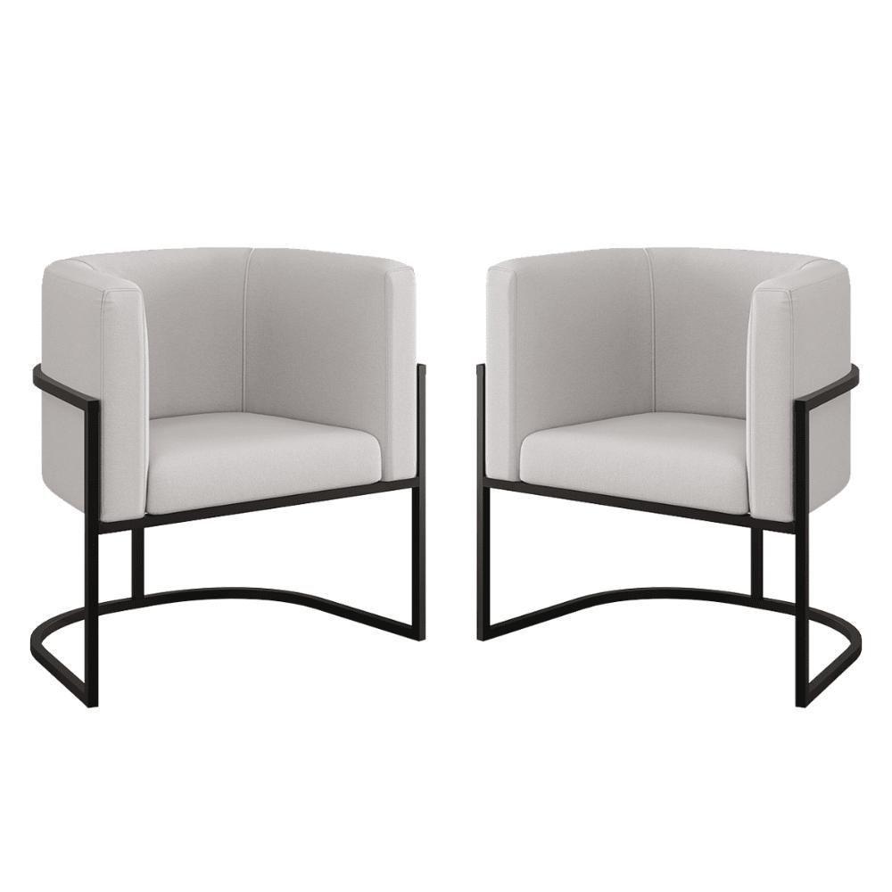 Kit 02 Poltronas Lua Sala Decorativa Base Ferro Black Veludo Bege - 1