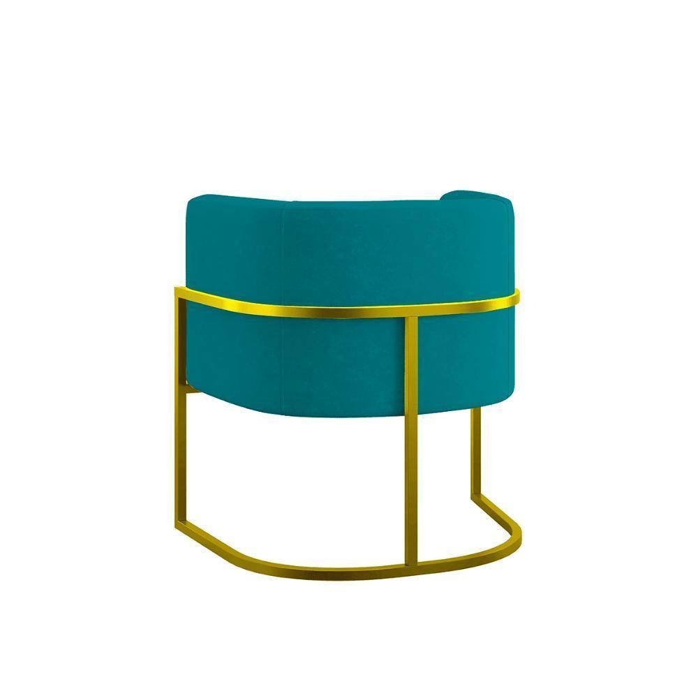 Kit 02 Poltronas Lua Sala Decorativa Base De Ferro Gold Azul Turquesa - 2