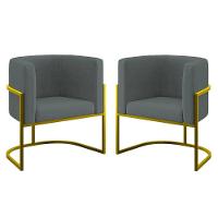 Kit 02 Poltronas Lua Sala Decorativa Base De Ferro Gold Cinza - 1