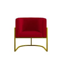 Kit 02 Poltronas Lua Sala Decorativa Base De Ferro Gold Vermelho - 3