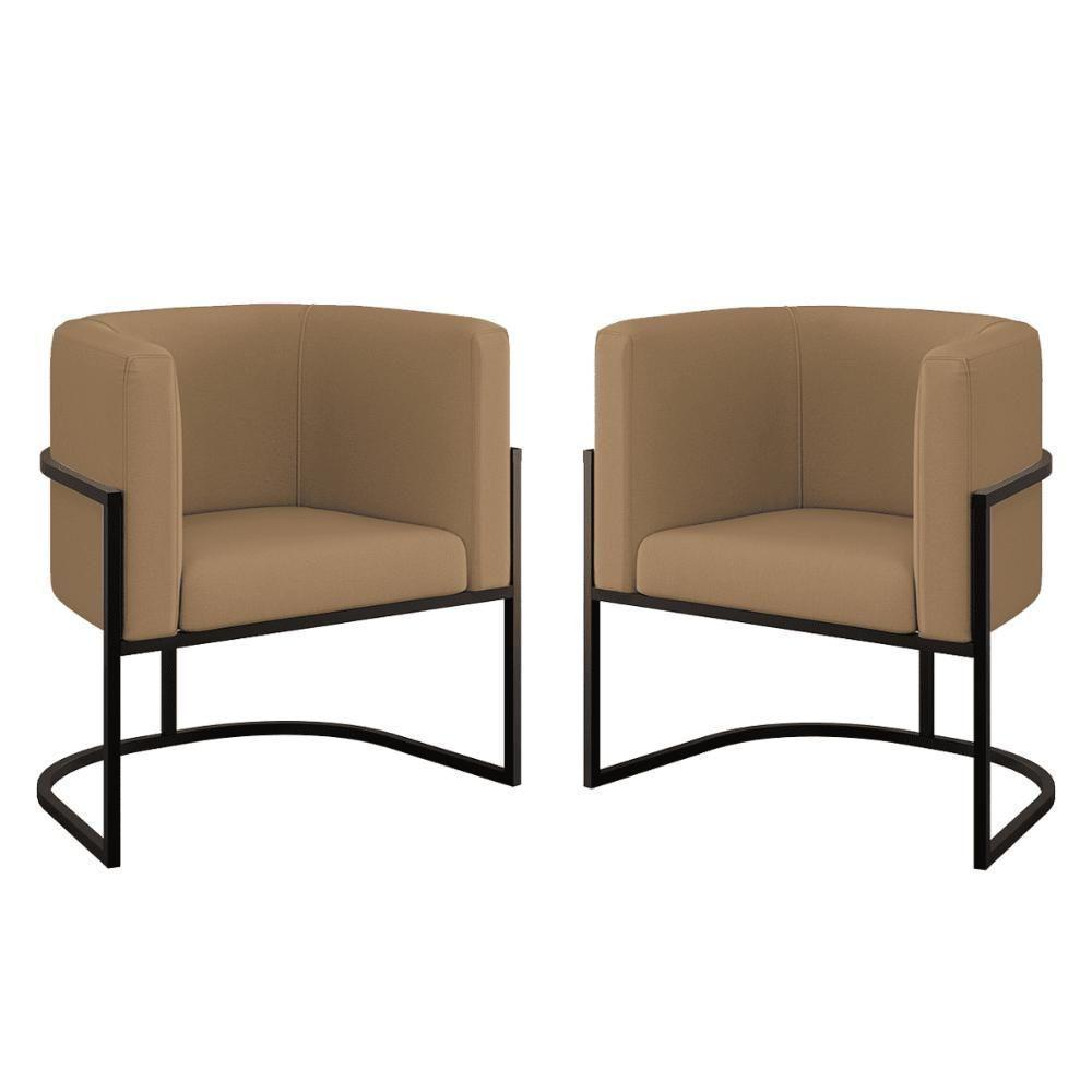 Kit 02 Cadeiras Poltrona Lua Para Sala Quarto Veludo Capuccino - 1