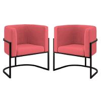 Kit 02 Poltronas Lua Com Base De Metal Black Sala Reforçada Rosa - 1