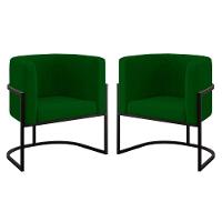Kit 02 Poltronas Lua Com Base De Metal Black Sala Reforçada Verde - 1
