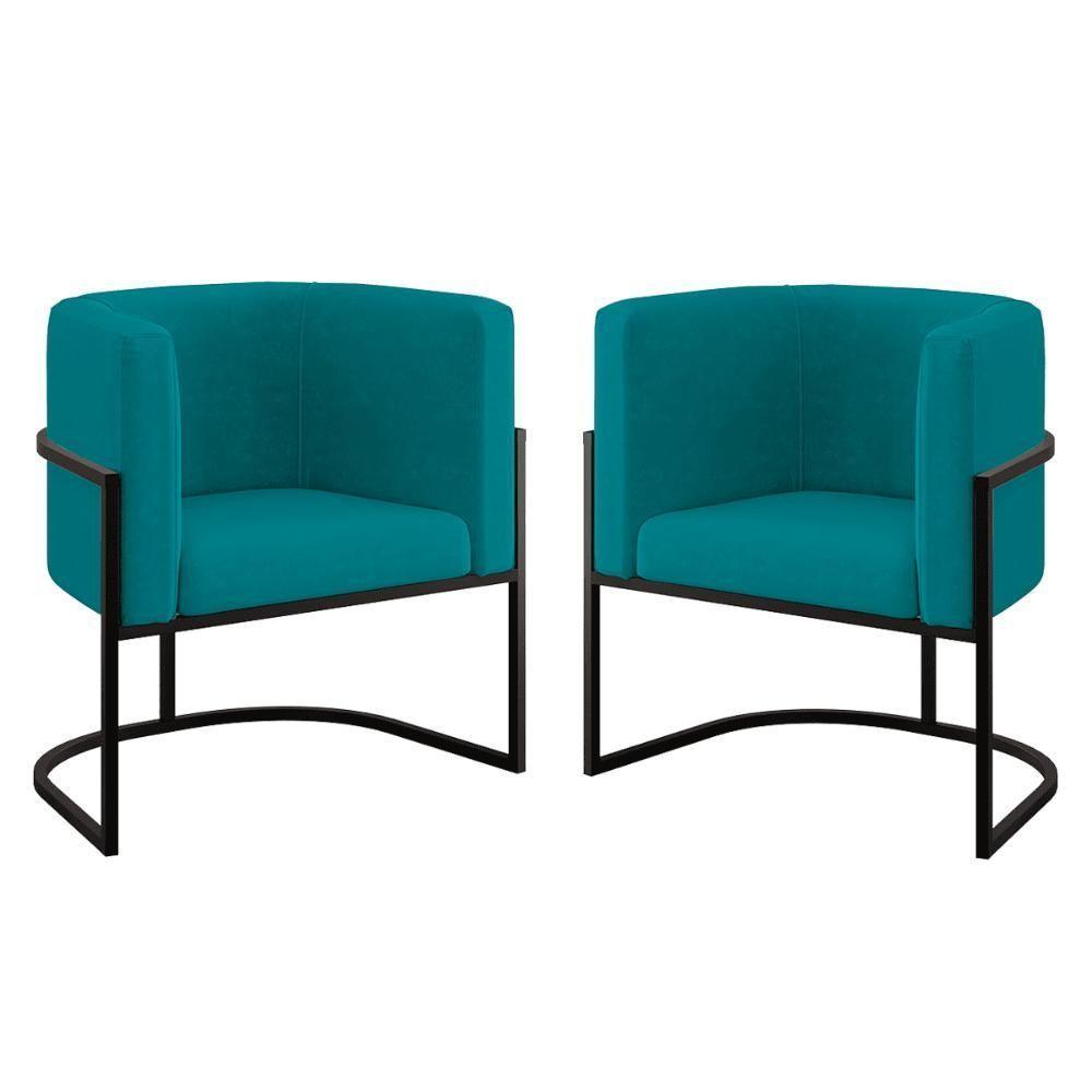 Kit 02 Cadeiras Poltrona Lua Para Sala Quarto Balaqui Decor Azul Turquesa - 1