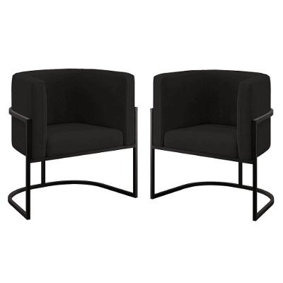 Kit 02 Cadeiras Poltrona Lua Para Sala Quarto Balaqui Decor Preto