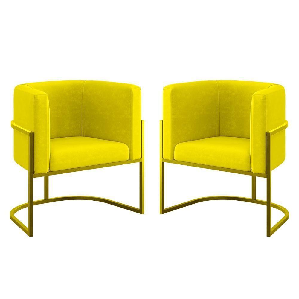 Kit 02 Cadeiras Poltrona Lua Para Sala Quarto Balaqui Decor Amarelo - 1