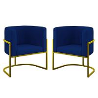Kit 02 Poltronas Lua Com Base De Metal Gold Sala Reforçada Azul Marinho - 1