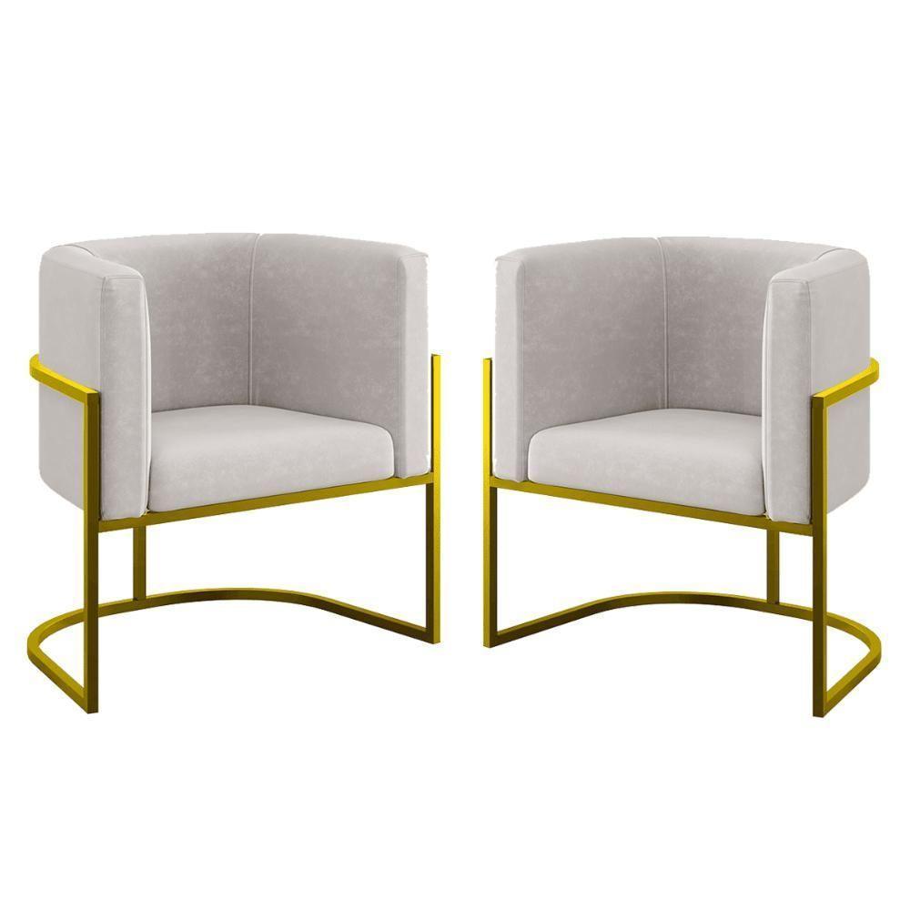 Kit 02 Poltronas Lua Com Base De Metal Gold Sala Reforçada Bege - 1