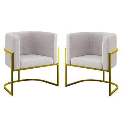 Kit 02 Poltronas Lua Com Base De Metal Gold Sala Reforçada Bege