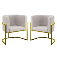 Kit 02 Poltronas Lua Com Base De Metal Gold Sala Reforçada Bege - 1