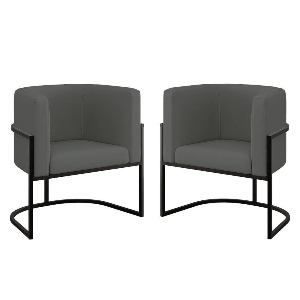Kit 02 Poltronas Lua Com Base De Metal Black Sala Veludo Cinza - 1