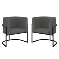 Kit 02 Poltronas Lua Com Base De Metal Black Sala Veludo Cinza - 1