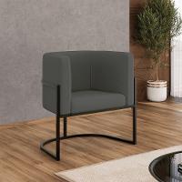 Kit 02 Poltronas Lua Com Base De Metal Black Sala Veludo Cinza - 6