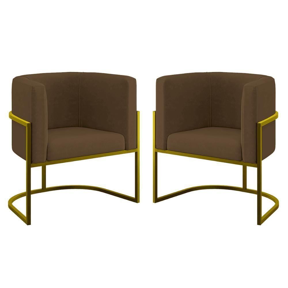 Kit 02 Poltronas Lua Com Base De Metal Gold Sala Reforçada Marrom - 1