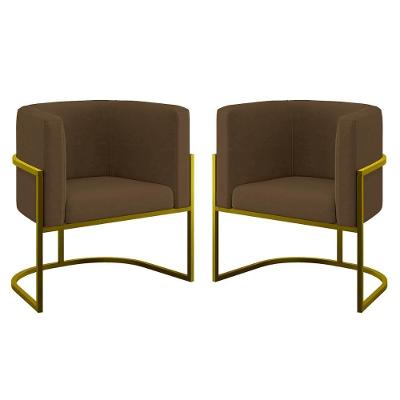 Kit 02 Poltronas Lua Com Base De Metal Gold Sala Reforçada Marrom