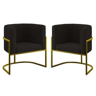 Kit 02 Poltronas Lua Com Base De Metal Gold Sala Reforçada Preto