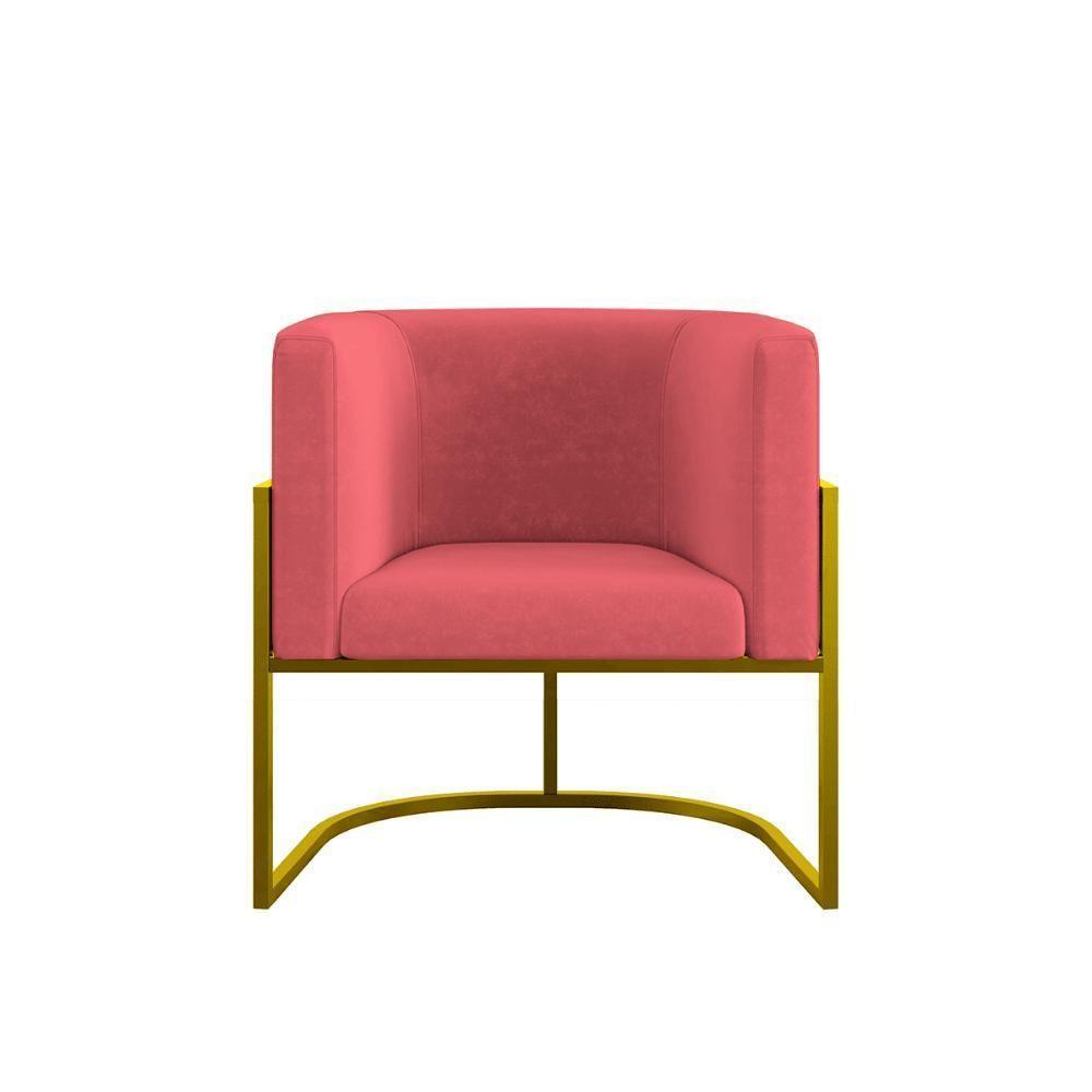 Kit 02 Poltronas Lua Com Base De Metal Gold Sala Reforçada Rosa - 3