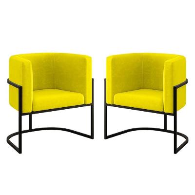 Kit 02 Poltronas Lua Com Base De Metal Black Sala Reforçada Amarelo