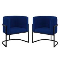 Kit 02 Poltronas Lua Com Base De Metal Black Sala Reforçada Azul Marinho - 1