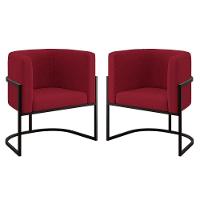 Kit 02 Poltronas Lua Com Base De Metal Black Sala Reforçada Marsala - 1
