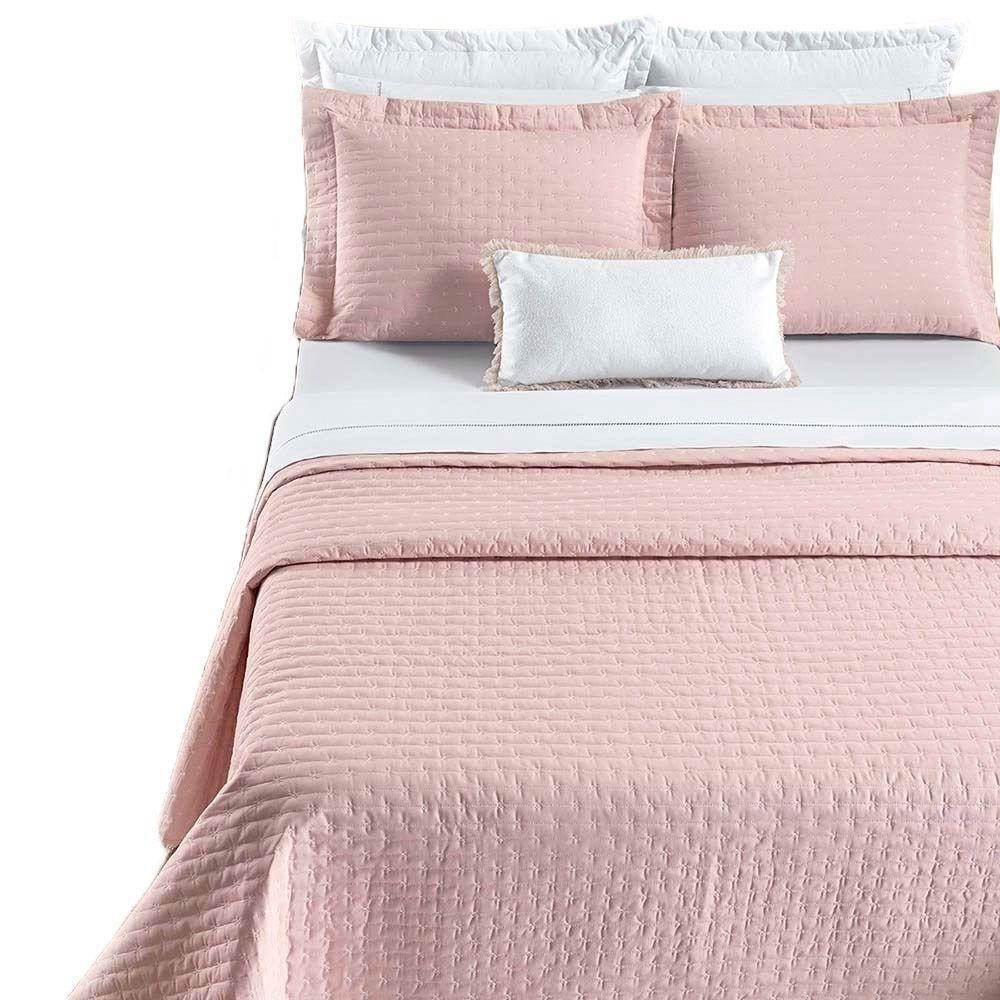 Kit Cobre Leito Colcha Quality Queen 3 Peças Percale 200 Fios Bordado - Rosa - 3