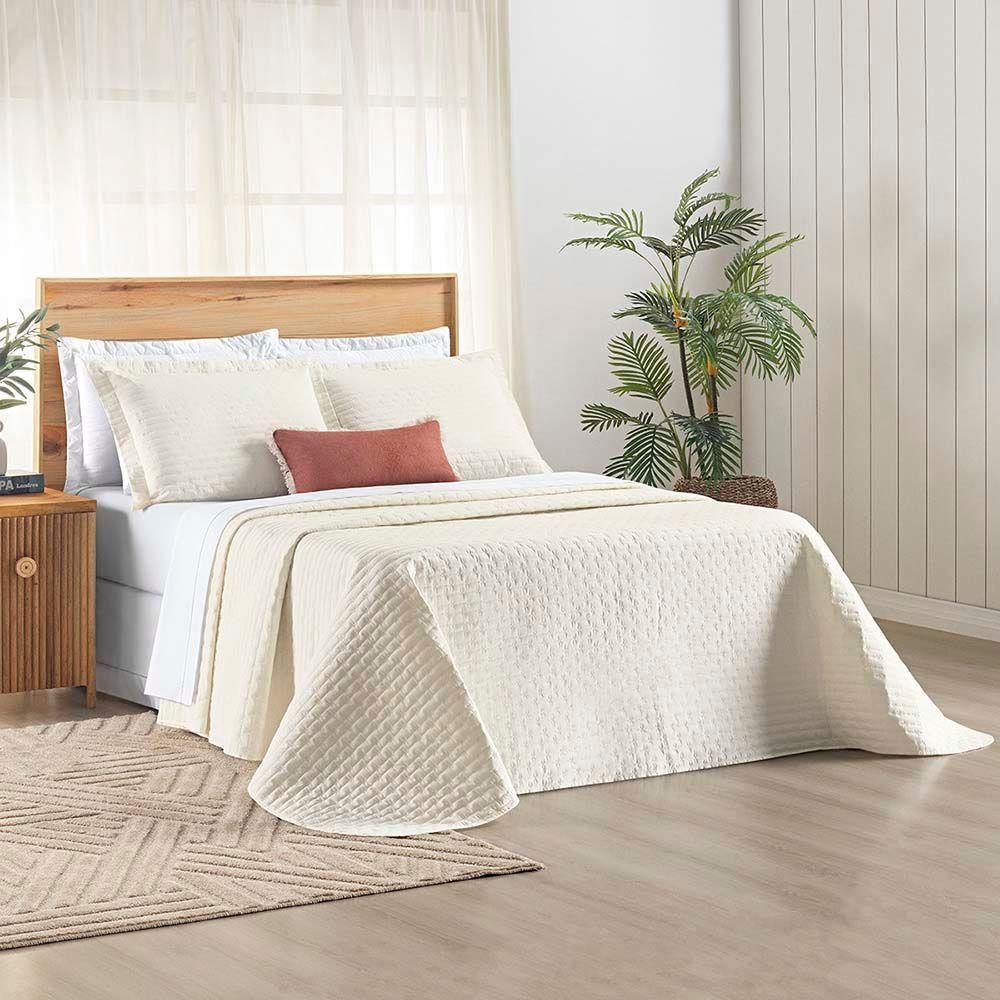 Kit Cobre Leito Colcha Quality Queen 3 Peças Percale 200 Fios Bordado - Palha - 4