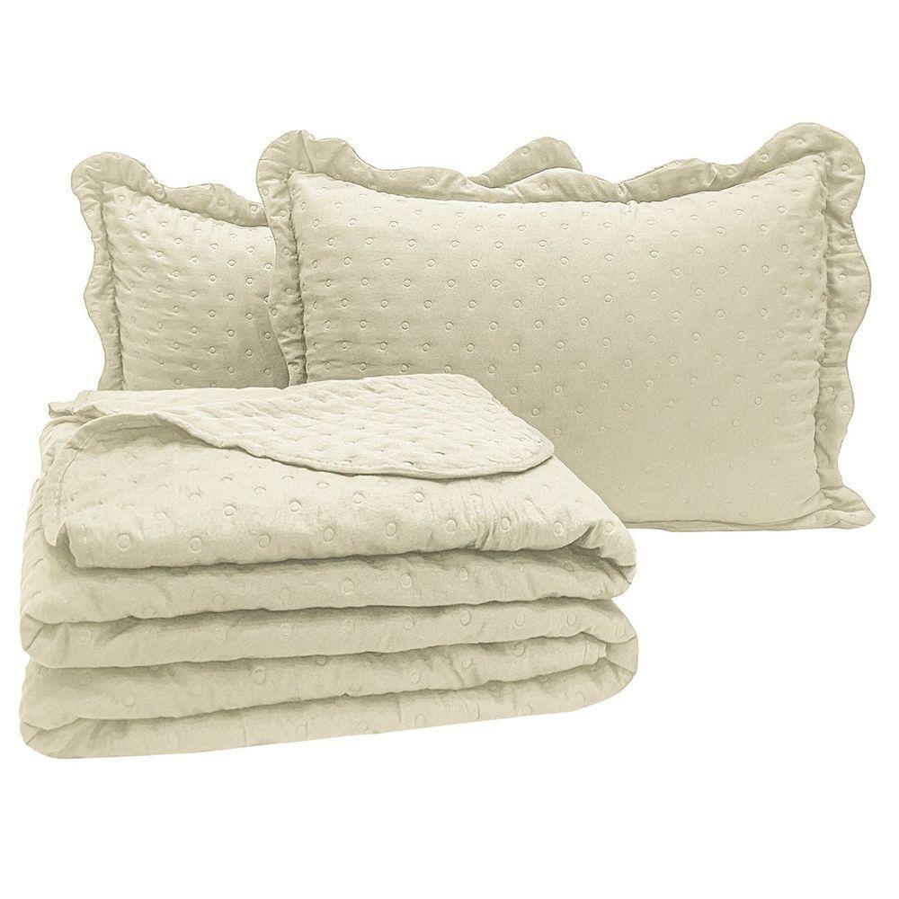 Kit Cobre Leito Colcha Alvorada Queen 3 Peças Percal 300 Fios Clássico - Palha - 4