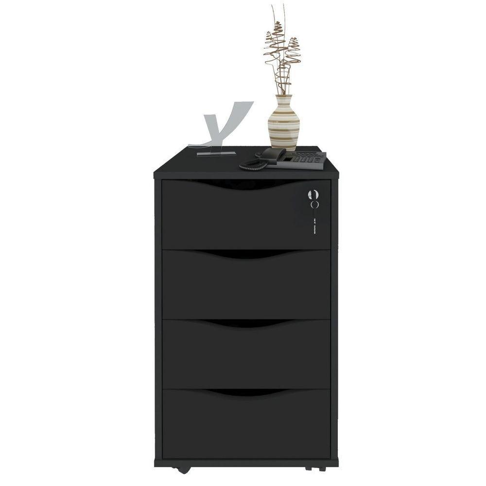 Gaveteiro Bit Para Escritório Com 4 Gavetas Preto - 1
